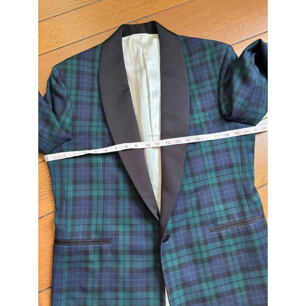 Custom Black Watch Tartan Collar Tuxedo Jacket Green Plaid Formal Suit 42 Short